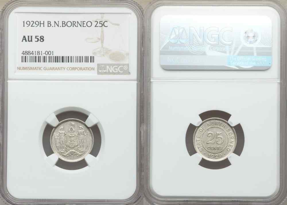 Rare 1929 British North Borneo Small Silver Coin 25 Cents Mint