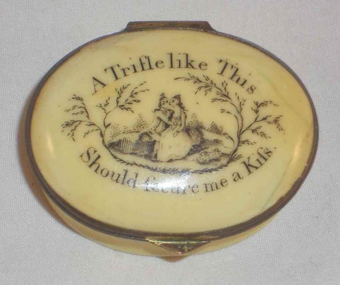 Antique Battersea Enameled Moto Patch Box Staffordshire England A Trifle Like This Should Secure Me a Kiss