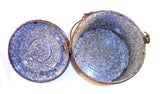 Antique Agateware Mottled Gray Lidded Berry Bucket Wire Handle Turned Wood Grip