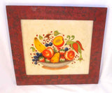 Bill Rank Framed Folk Art Hand Painted Theorem Distelfink Perched on Fruit Bowl