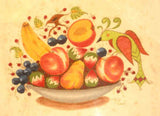 Bill Rank Framed Folk Art Hand Painted Theorem Distelfink Perched on Fruit Bowl
