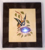 Bill Rank Framed Folk Art Hand Painted Theorem Bird Landing on Nest w/ Blue Eggs