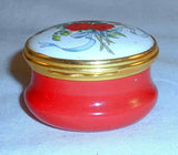English Round Bilston & Battersea Enamels Box Red Roses Bouquet with Love