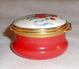 English Round Bilston & Battersea Enamels Box Red Roses Bouquet with Love