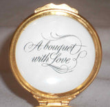 English Round Bilston & Battersea Enamels Box Red Roses Bouquet with Love