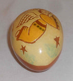 Breininger Redware Yellow Egg Sgraffito Flying Angel Play Trumpet Stars and Music