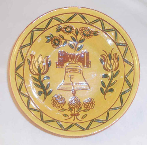 2000 Breininger Redware Sgraffito Decorated Bowl Liberty Bell Tulips Flowers