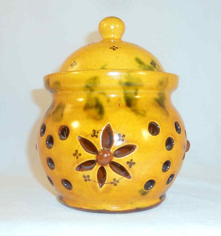 1991 Breininger Rare Glazed Double Wall Lidded Redware Jar Pierced Work Exterior