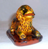 1989 Glazed Redware Figurine Dog Laying Down Stick in Mouth Breininger Pottery