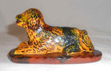 1989 Glazed Redware Figurine Dog Laying Down Stick in Mouth Breininger Pottery