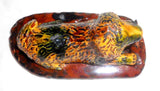 1989 Glazed Redware Figurine Dog Laying Down Stick in Mouth Breininger Pottery