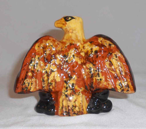 2000 Glazed Lester Breininger Redware Patriotic Figurine Spread Wing Eagle Canons Shield