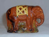 2002 Glazed Redware Figurine Elephant Standing Yellow Blanket Breininger Pottery