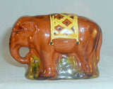 2002 Glazed Redware Figurine Elephant Standing Yellow Blanket Breininger Pottery