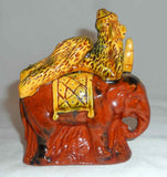 Breininger 1993 Glazed Redware Figurine Monkey With Banana on Elephant Back