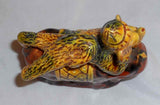 Breininger 1993 Glazed Redware Figurine Monkey With Banana on Elephant Back