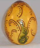 2004 Breininger Redware Large Egg Yellow Green Brown Sgraffito Flowers Leaves