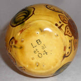2004 Breininger Redware Large Egg Yellow Green Brown Sgraffito Flowers Leaves