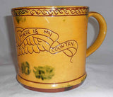 1992 Breininger Glazed Sgraffito Decorated Yellow Quart Mug Patriotic Eagle