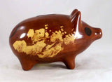 1988 Breininger Glazed Redware Penny Bank Pig Standing Brown Yellow Highlights