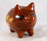 1988 Breininger Glazed Redware Penny Bank Pig Standing Brown Yellow Highlights