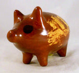 1988 Breininger Glazed Redware Penny Bank Pig Standing Brown Yellow Highlights