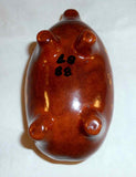 1988 Breininger Glazed Redware Penny Bank Pig Standing Brown Yellow Highlights