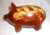 1988 Breininger Glazed Redware Penny Bank Pig Standing Brown Yellow Highlights