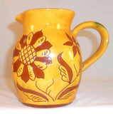 1992 Breininger Redware Flat Sided Pitcher Sgraffito Distelfink, Tulip & Flowers