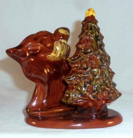 1994 Breininger Glazed Redware Figurine Bearded Santa Reindeer Christmas Tree