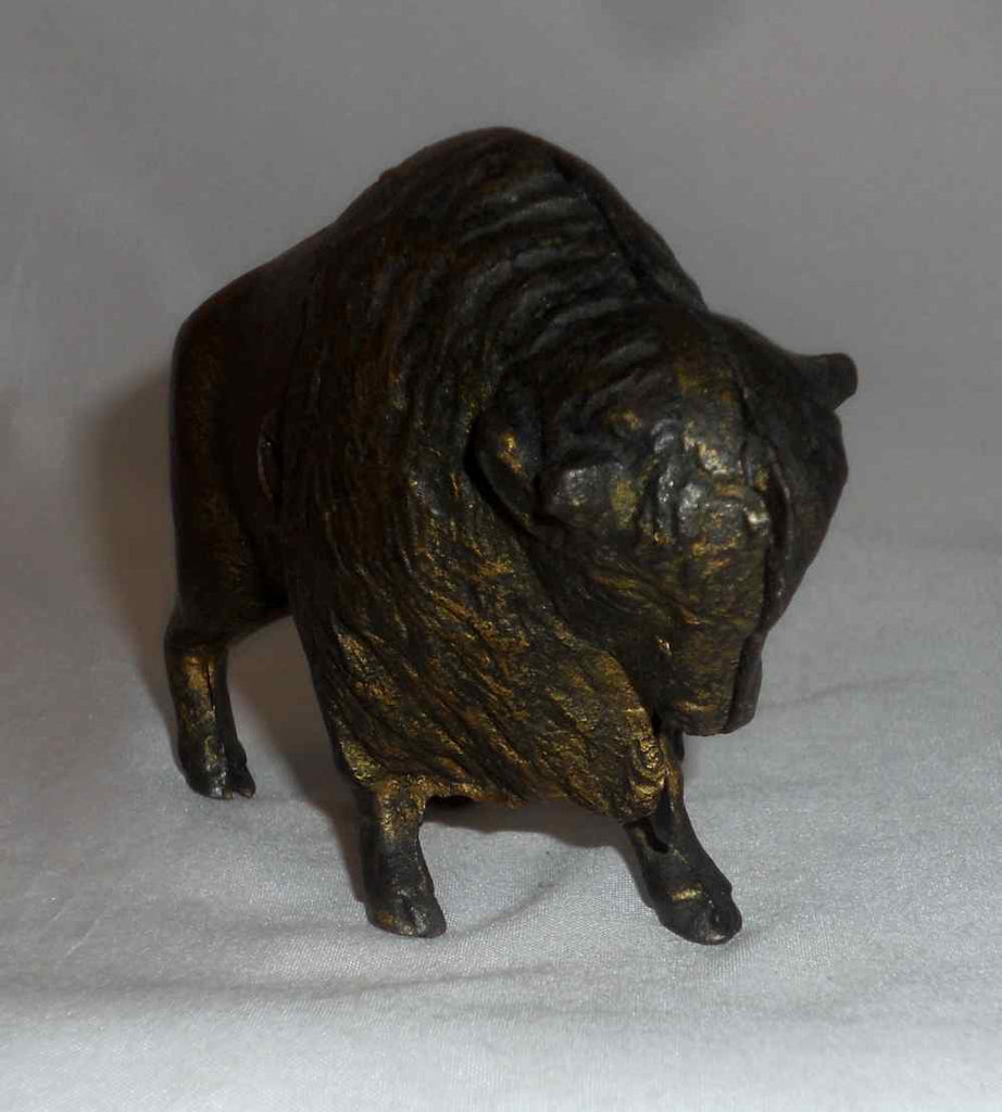 Vintage 1920 Cast Iron store Bison Buffalo Coin Bank by Art Smithy