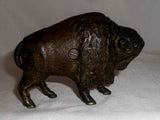 Antique Cast Iron Gold Painted Still Penny Bank Buffalo Bison by A.C. Williams