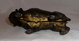 Antique Cast Iron Gold Painted Still Penny Bank Buffalo Bison by A.C. Williams
