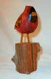 1980 Signed Folk Art Hand Carved & Painted Wooden Christmas Cardinal Bird Figure