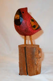 1980 Signed Folk Art Hand Carved & Painted Wooden Christmas Cardinal Bird Figure