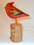 1980 Signed Folk Art Hand Carved & Painted Wooden Christmas Cardinal Bird Figure