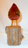 1980 Signed Folk Art Hand Carved & Painted Wooden Christmas Cardinal Bird Figure