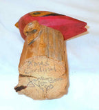 1980 Signed Folk Art Hand Carved & Painted Wooden Christmas Cardinal Bird Figure