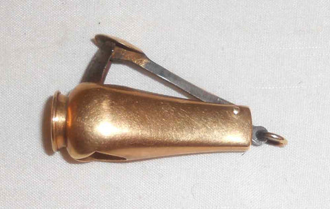 Antique Small Size 14 Karat Gold Cigar Cutter Steel Blade and Hanging Loop