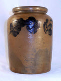 Antique Stoneware Crock Salt Glazed and Decorated Cobalt Blue on Brown Design