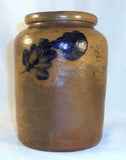 Antique Stoneware Crock Salt Glazed and Decorated Cobalt Blue on Brown Design