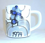 1974 Royal Copenhagen Large Annual Mug Sterling Silver Medallion Crowned AM Mark