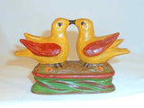 Late 1900s Folk Art Love Birds Polychrome Painted Composition By J R Dierwechter
