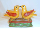 Late 1900s Folk Art Love Birds Polychrome Painted Composition By J R Dierwechter