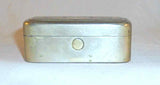 Antique Travel Double Glass Inkwell in Metal Box with Hinged Decorated Lid