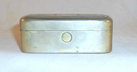 Antique Travel Double Glass Inkwell in Metal Box with Hinged Decorated Lid