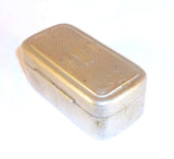 Antique Travel Double Glass Inkwell in Metal Box with Hinged Decorated Lid
