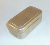 Antique Travel Double Glass Inkwell in Metal Box with Hinged Decorated Lid