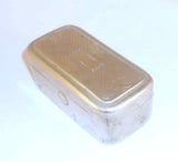 Antique Travel Double Glass Inkwell in Metal Box with Hinged Decorated Lid