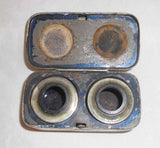 Antique Travel Double Glass Inkwell in Metal Box with Hinged Decorated Lid